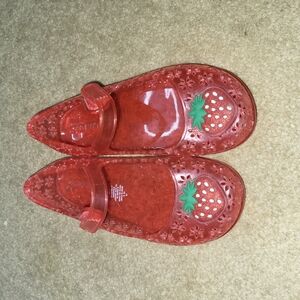 Red Jelly Kids Shoes with Strawberry Design